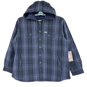 Ariat Rebar Womens Flannel Shirt Jacket XL Navy Blue Plaid Hooded Full Lined NWT